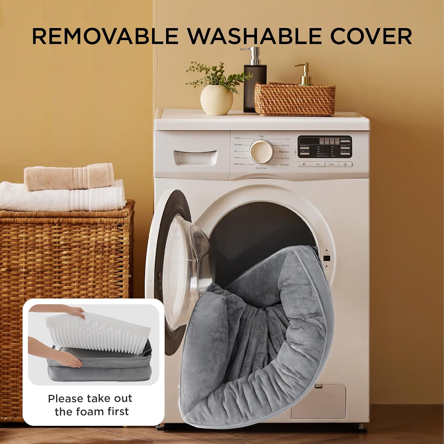 Bedsure Orthopedic Dog Bed Medium Size Dogs - Washable Small Medium Dog Cat Bed Waterproof, Comfort Cats Couch Sofa with Washable Removable Cover, Pets Bed with Nonskid Bottom, Grey, 28" - Image 5