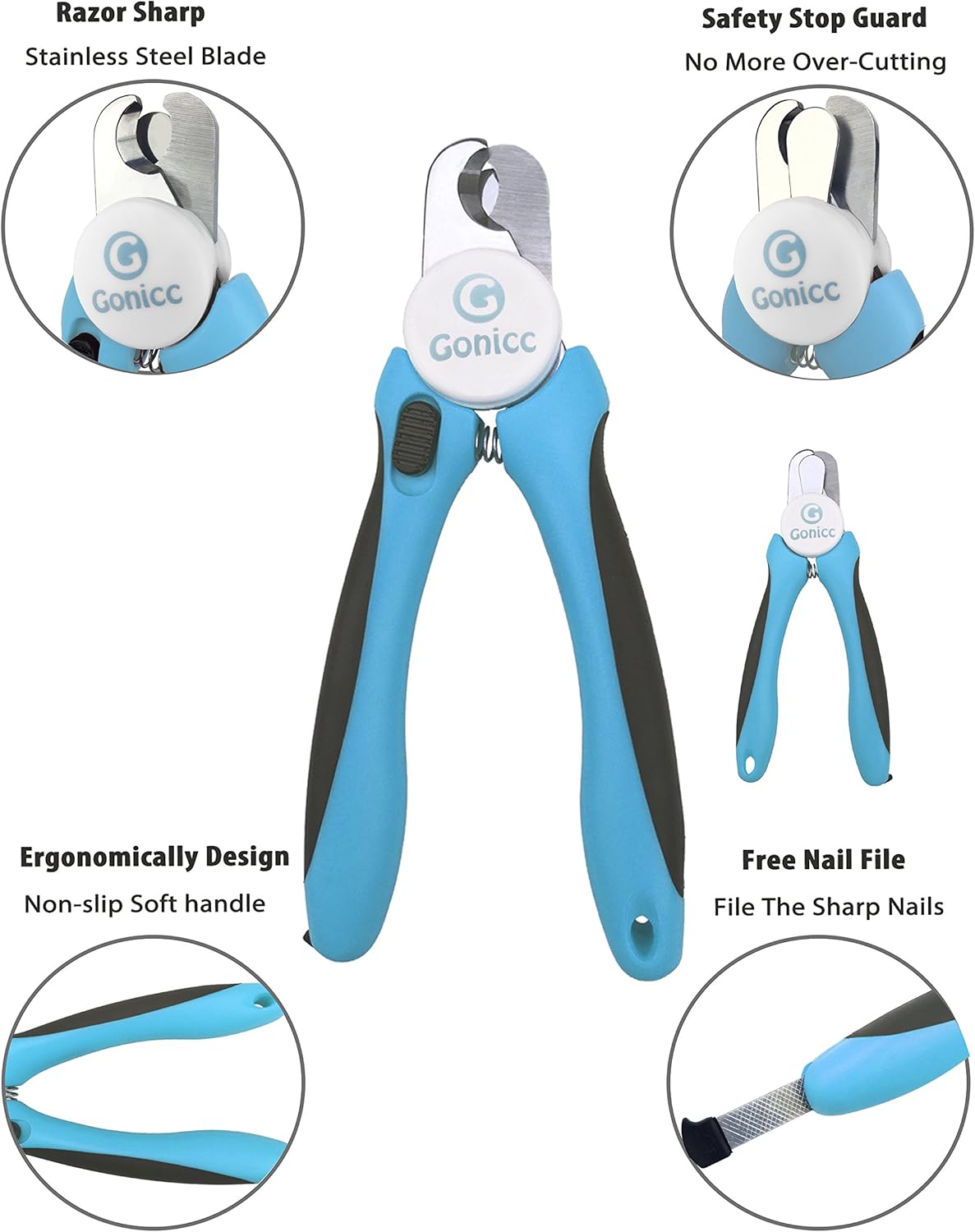 gonicc Dog & Cat Pets Nail Clippers and Trimmers - with Safety Guard to Avoid Overcutting, Free Nail File, Razor Sharp Blade - Professional Grooming Tool for Pets (for Medium to Small Dogs) - Image 4