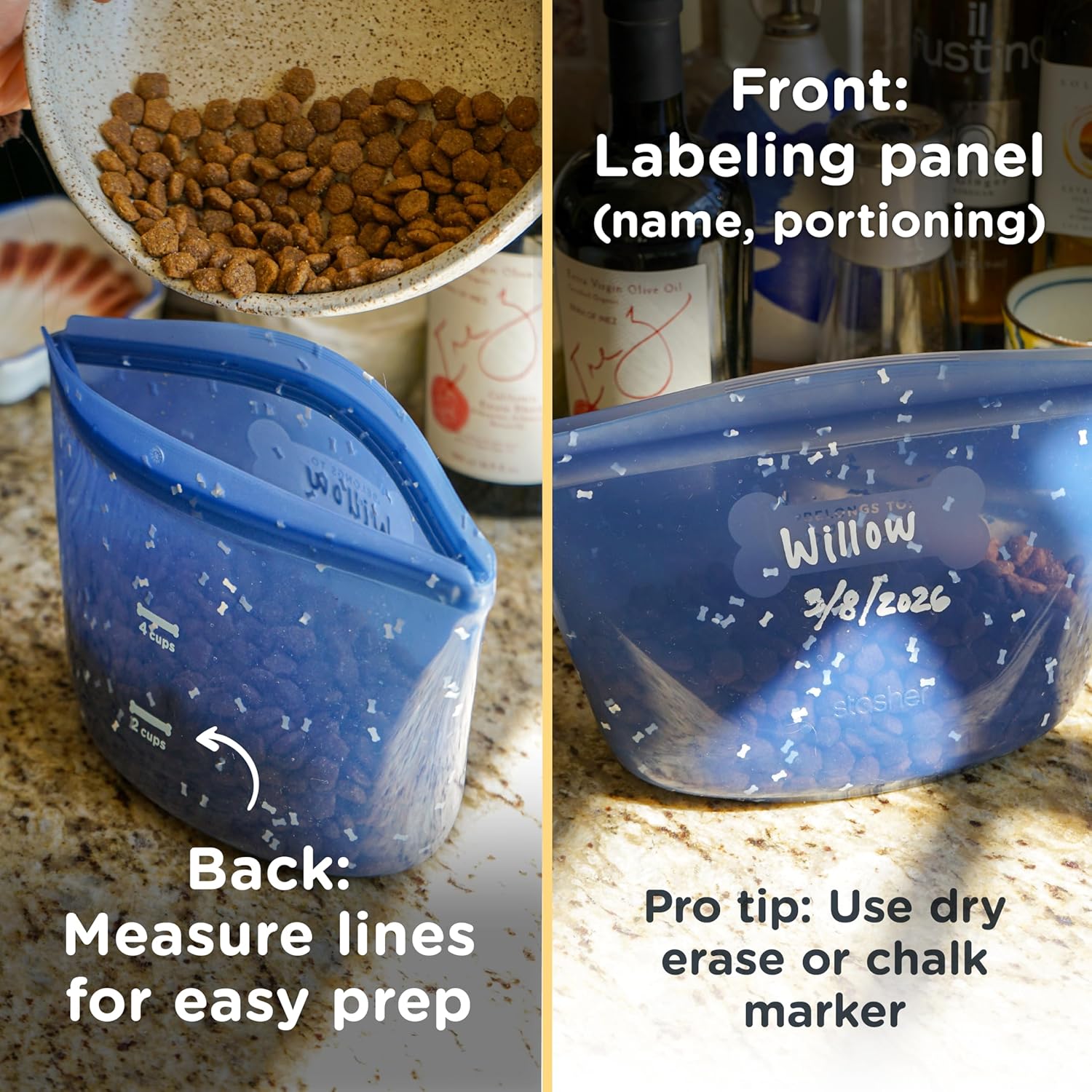 Stasher Pet Reusable Food Storage Puppy Essentials Kit, 4-Cup Dog Travel Bag, Treat Bags & Dog Food Can Lids, Airtight Seal, Food Grade Silicone, Freezer & Dishwasher Safe, Dog Gift - Image 3