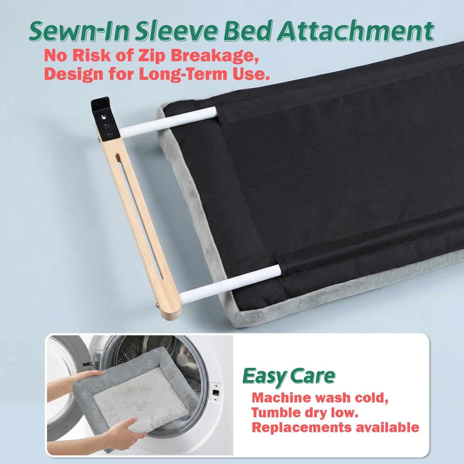 Zakkart Cat Perch for Window Sill with Bolster - Orthopedic Hammock Design with Premium Hardwood & Robust Metal Frame - Cat Window Seat for Large Cats - Natural Color Wood Gray Bed, 26.4''W - Image 3