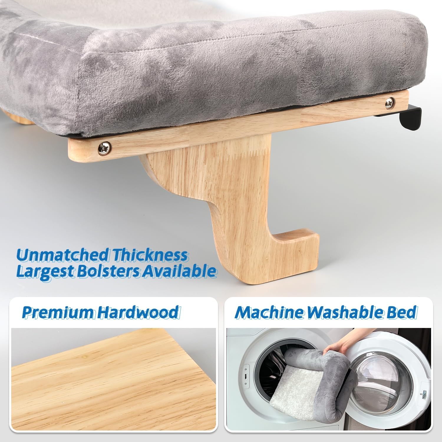 Zakkart Cat Perch for Window Sill with Bolster - Orthopedic Hammock Design with Premium Hardwood & Robust Metal Frame - Cat Window Seat for Large Cats - Natural Color Wood Gray Bed, 26.4''W - Image 4