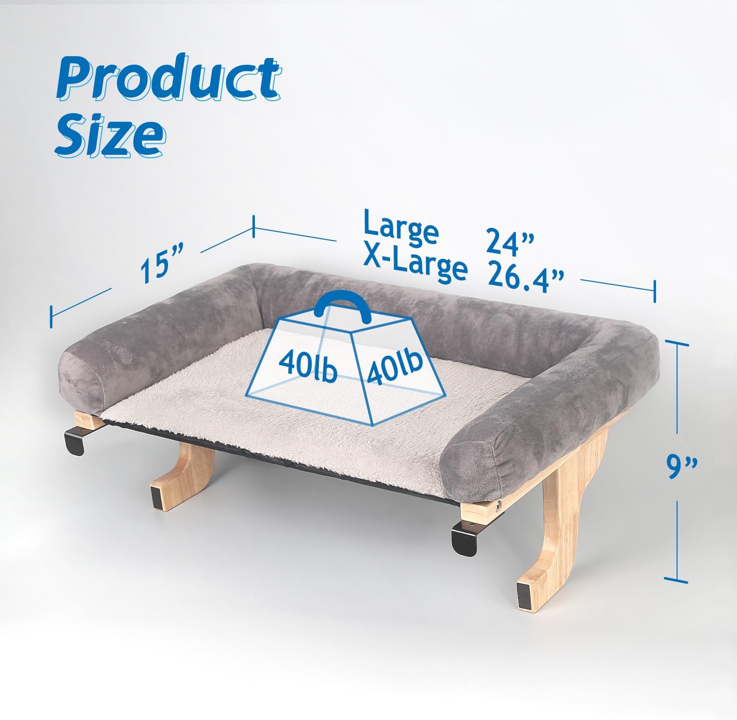 Zakkart Cat Perch for Window Sill with Bolster - Orthopedic Hammock Design with Premium Hardwood & Robust Metal Frame - Cat Window Seat for Large Cats - Natural Color Wood Gray Bed, 26.4''W - Image 7