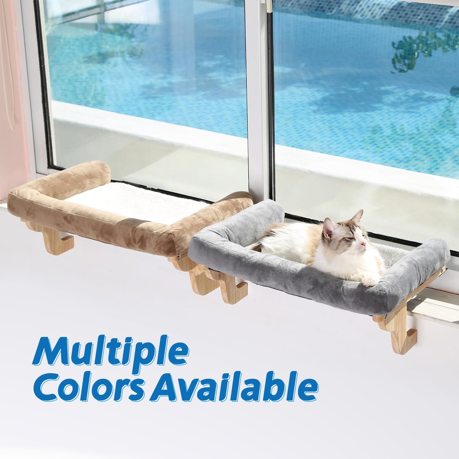 Zakkart Cat Perch for Window Sill with Bolster - Orthopedic Hammock Design with Premium Hardwood & Robust Metal Frame - Cat Window Seat for Large Cats - Natural Color Wood Gray Bed, 26.4''W - Image 8