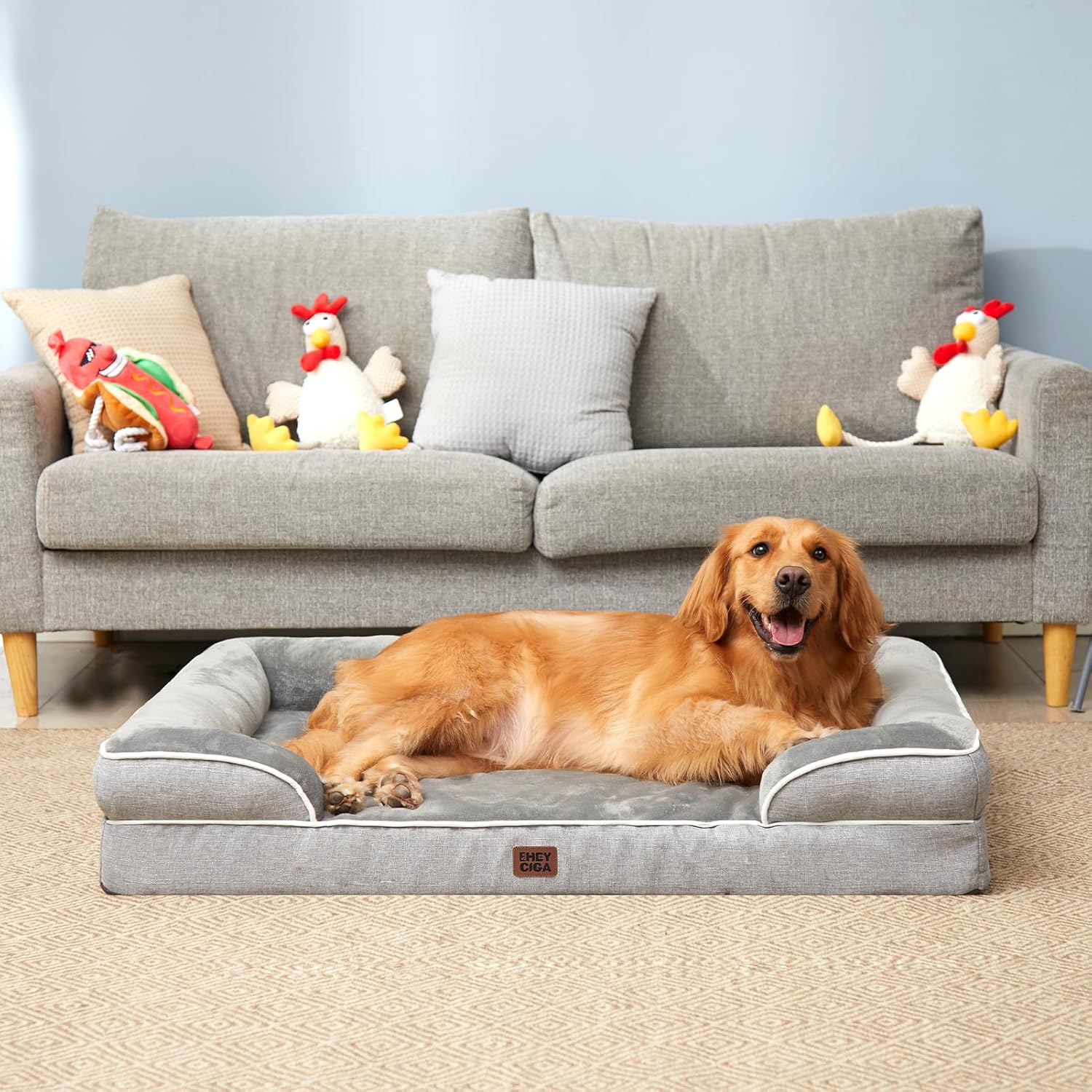 EHEYCIGA Orthopedic Dog Bed for Small Dogs, Waterproof Memory Foam Small Pet Beds with Sides, Non-Slip Bottom and Egg-Crate Foam Medium Dog Couch Bed with Washable Removable Cover, Grey - Image 8