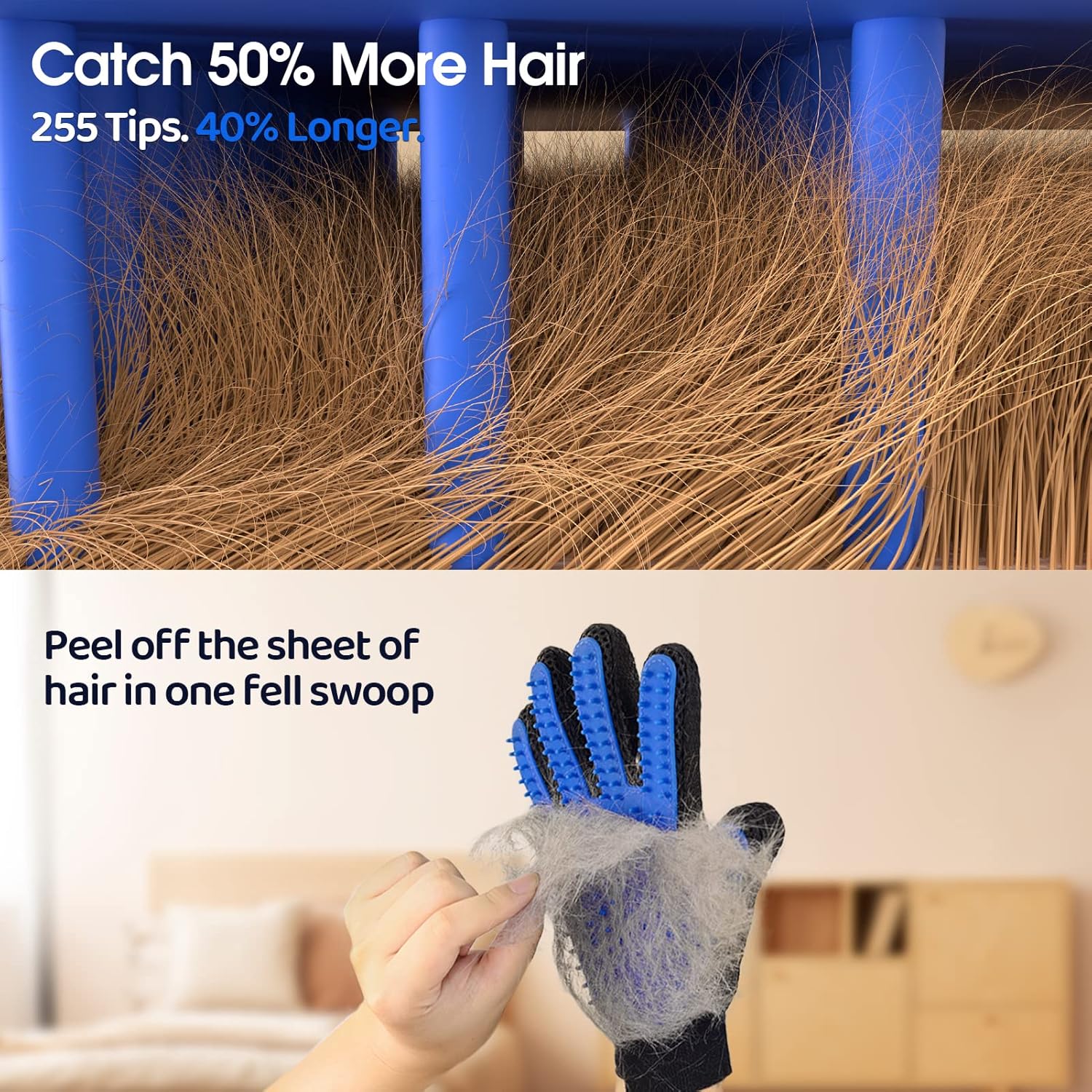 Pet Hair Remover Glove - Gentle Pet Grooming Glove Brush - Deshedding Glove - Massage Mitt with Enhanced Five Finger Design - Perfect for Dogs & Cats with Long & Short Fur - 1 Pack (Right-hand), Blue - Image 2