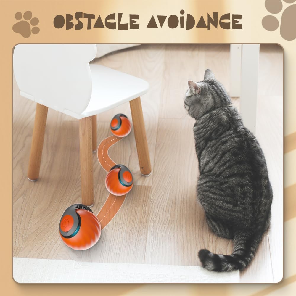 Upgrade Speedy 3.0 Tail Cat Toy, 2026 New Speedy Tail Interactive Cat Toy for Indoor Cats, USB Rechargeable Automatic Moving Smart Cat Toys Ball with Tail Two Speed Adjustment (Orange, 2PCS) - Image 2