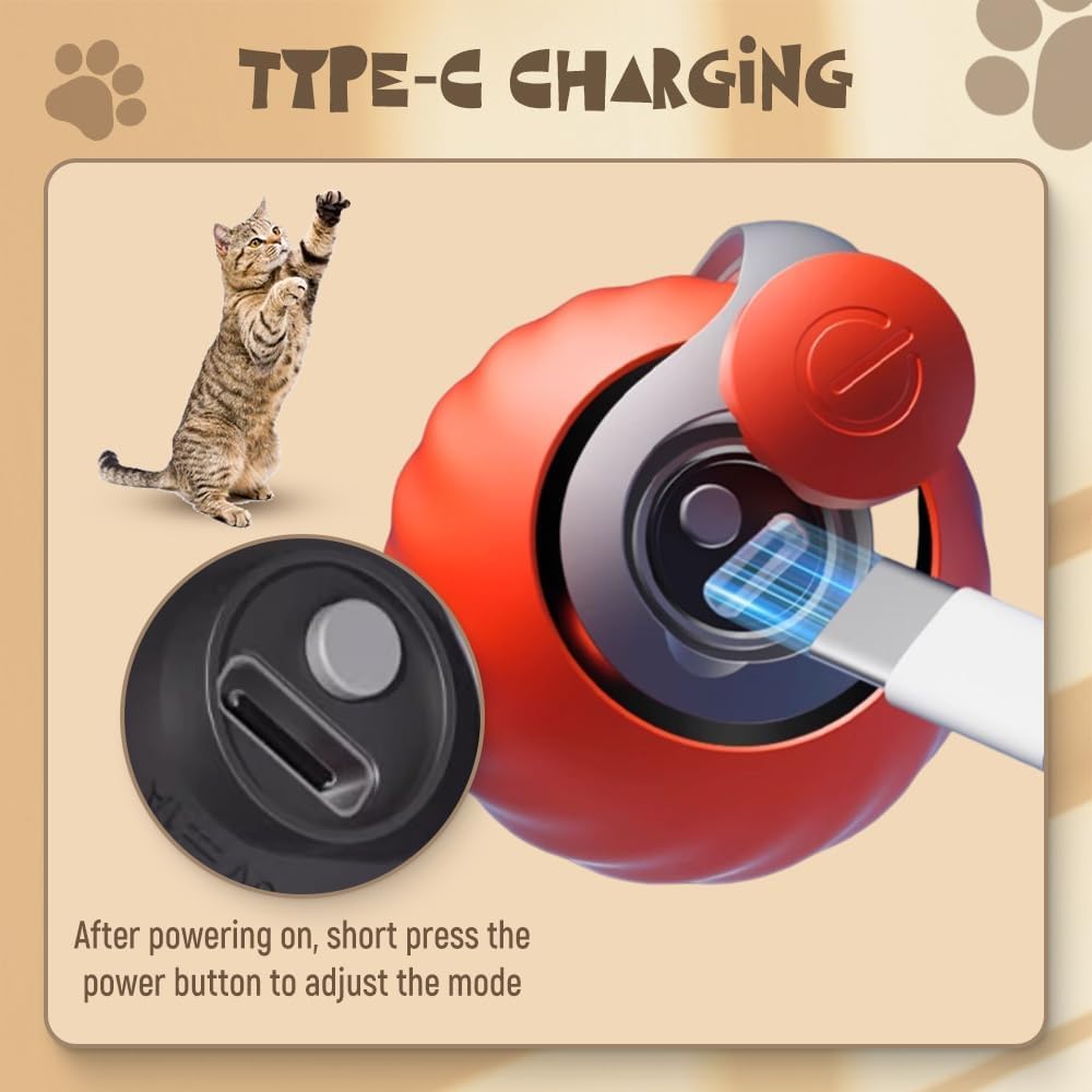 Upgrade Speedy 3.0 Tail Cat Toy, 2026 New Speedy Tail Interactive Cat Toy for Indoor Cats, USB Rechargeable Automatic Moving Smart Cat Toys Ball with Tail Two Speed Adjustment (Orange, 2PCS) - Image 5