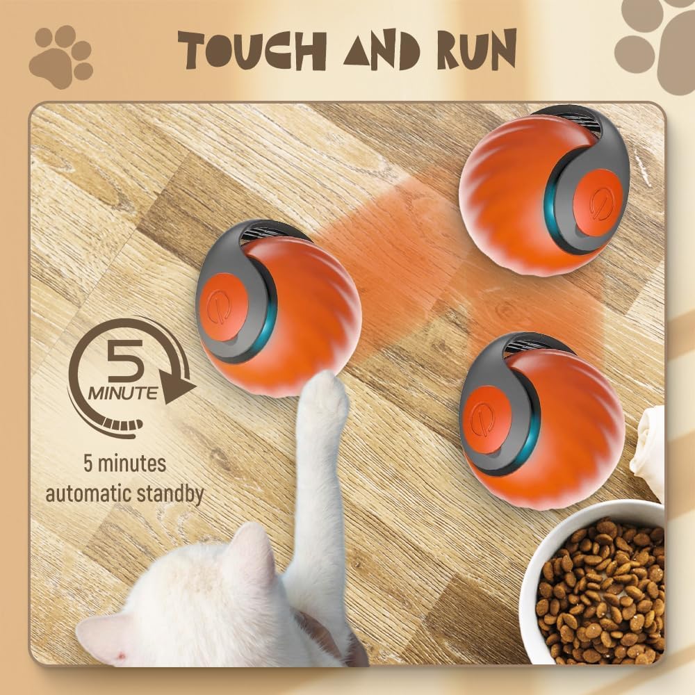 Upgrade Speedy 3.0 Tail Cat Toy, 2026 New Speedy Tail Interactive Cat Toy for Indoor Cats, USB Rechargeable Automatic Moving Smart Cat Toys Ball with Tail Two Speed Adjustment (Orange, 2PCS) - Image 8