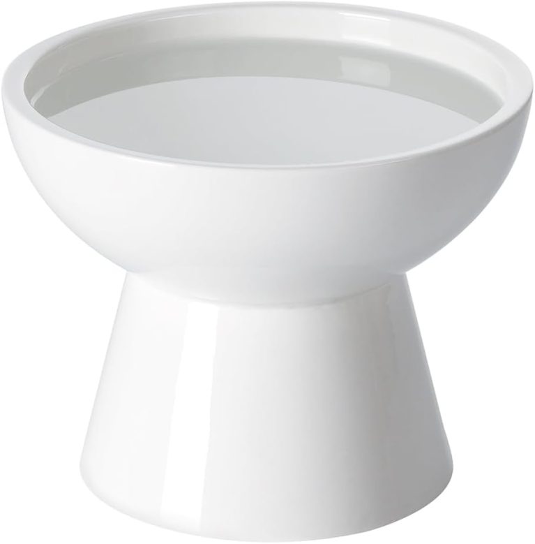 LoeJan Elevated Cat Food and Water Bowls Set, Extra Wide and Raised Ceramic Bowls, Anti-Vomit Whisker-Free Pressure Cat Feeder for Kittens to Adult Cats and Small Dogs (White, Water Bowl)