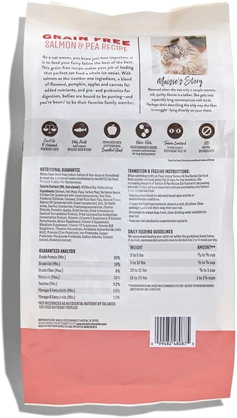 Whole Paws, Grain-Free Dry Cat Food, Salmon & Pea Recipe, Enhanced with Fiber & Prebiotics, Indoor Formula, 3.5 lb - Image 2