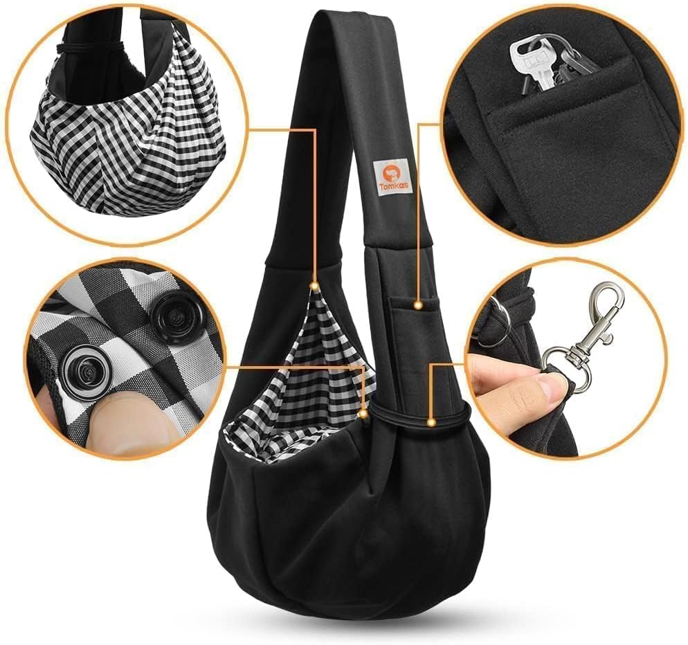 Tomkas Small Dog Sling Carrier - Classic Pocket & Classic Strap - Wrap Carrier - for 3-10 lbs Pets(Black) - Image 4