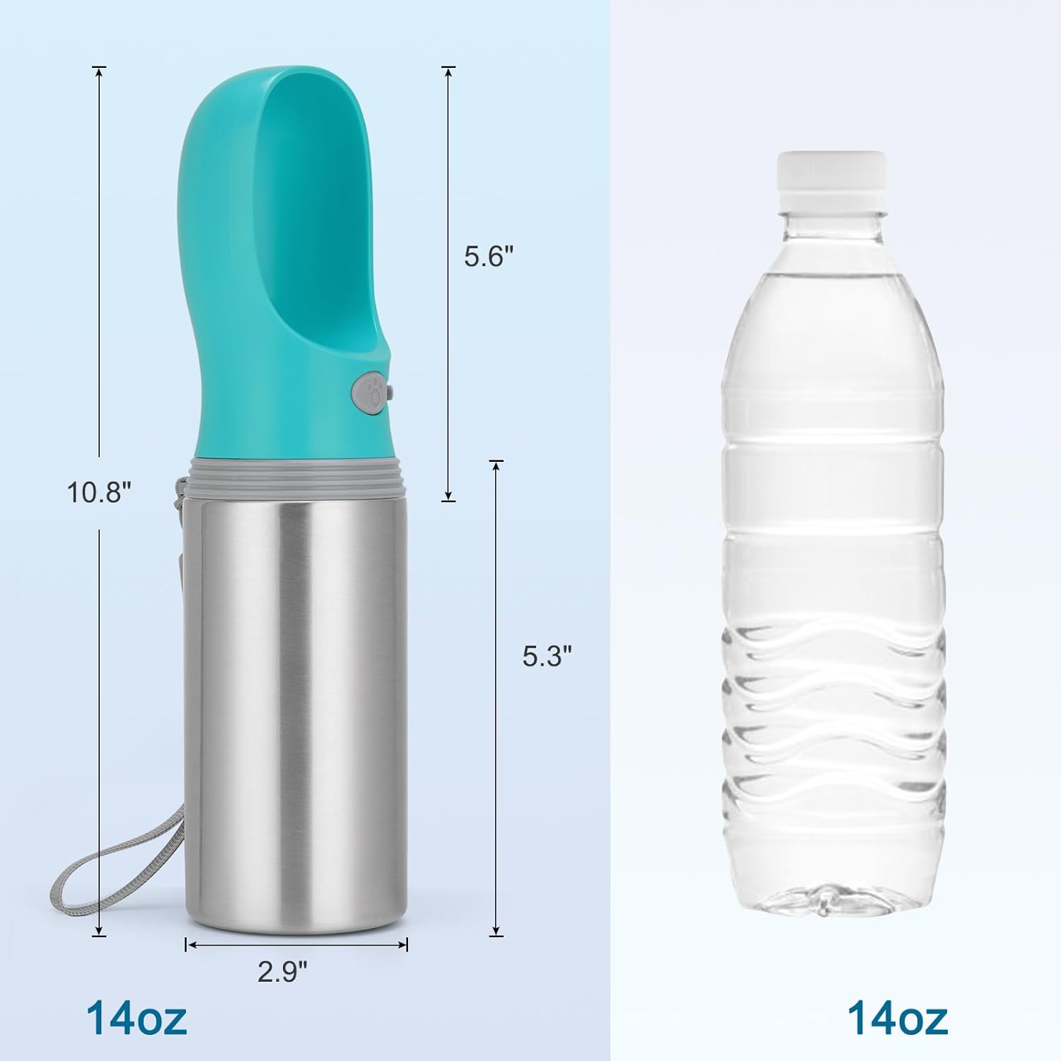 Portable Dog Water Bottle, 14 OZ, Stainless Steel Leak Proof Puppy Water Dispenser with Drinking Feeder for Pets Travel, Walking, Hiking and Outdoor Activities - Image 5