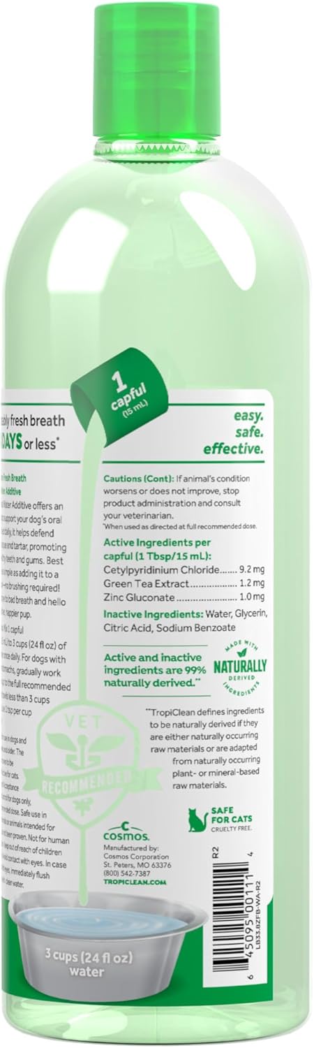 TropiClean Fresh Breath Water Additive for Dogs, Dog Breath Freshener and Teeth Cleaning Solution, No Toothpaste or Toothbrush Required, 33.8oz. - Image 7