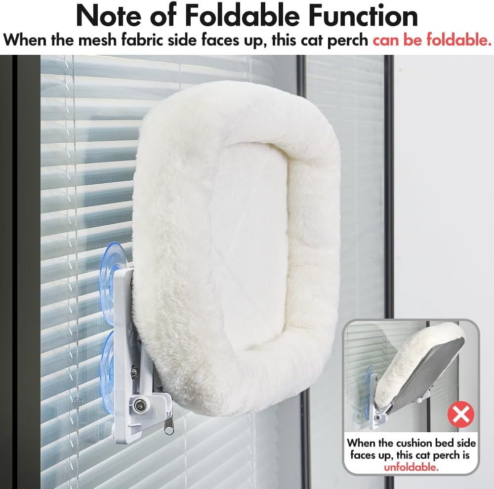 AMOSIJOY Cordless Cat Window Perch, Window Hammock for Cats with 4 Strong Suction Cups, Solid Metal Frame and Soft Cover, Indoor Cat Bed - Image 7