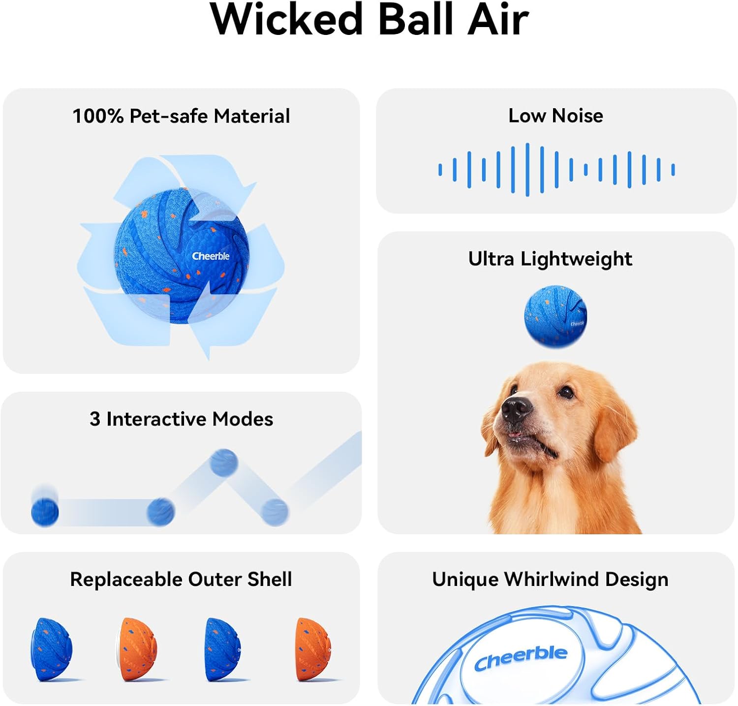 Cheerble Smart Interactive Dog Toy, Wicked Ball AIR, Automatic Moving, Bouncing, and Rotating, E-TPU Material, IPX7 Waterproof Rating, Active Rolling Ball for Puppy, Medium and Large Dogs - Image 2