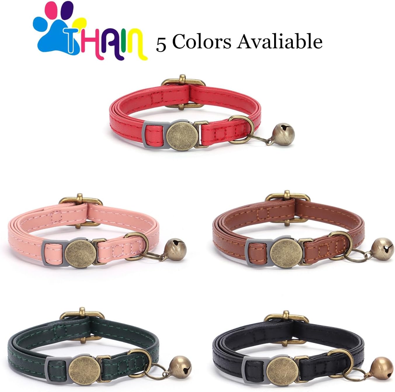 THAIN Leather Cat Collar with Bell Breakaway- Adjustable, Durable, Retro Bell fit Most Cats and Kittens (Brown) - Image 5