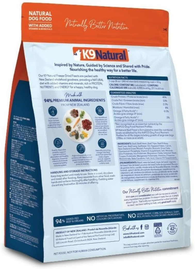 K9 Natural Beef Freeze Dried Dog Food, High-Meat Natural Complete Meal or Meal Toppers for Dogs, Grass-Fed Beef from New Zealand, Grain-Free, GMO-Free, Complete & Balanced Nutrition, 17.6oz - Image 9