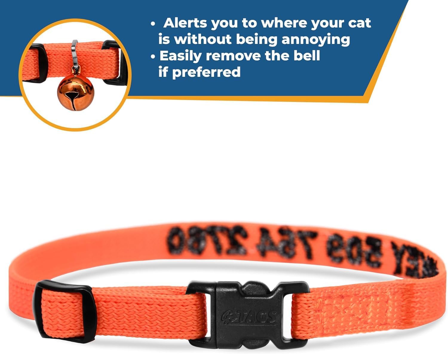 GoTags Personalized Cat Collars with Breakaway Safety Release Buckle, Custom Embroidered Cat Collar with Pet Name and Phone Number, Adjustable Nylon ID Collar with Bell for Cat or Kitten (Pack of 1) - Image 5