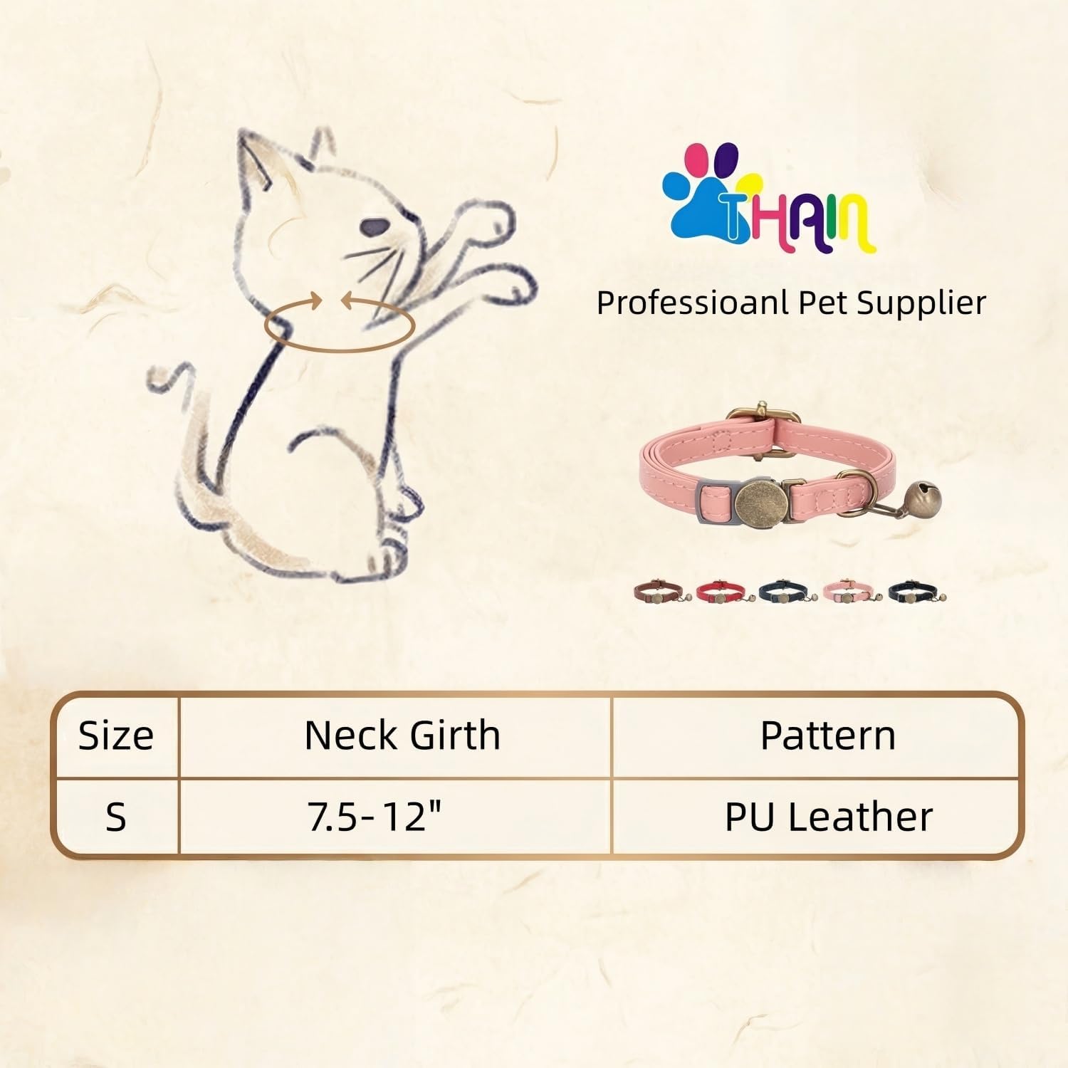 THAIN Leather Cat Collar with Bell Breakaway- Adjustable, Durable, Retro Bell fit Most Cats and Kittens (Brown) - Image 2