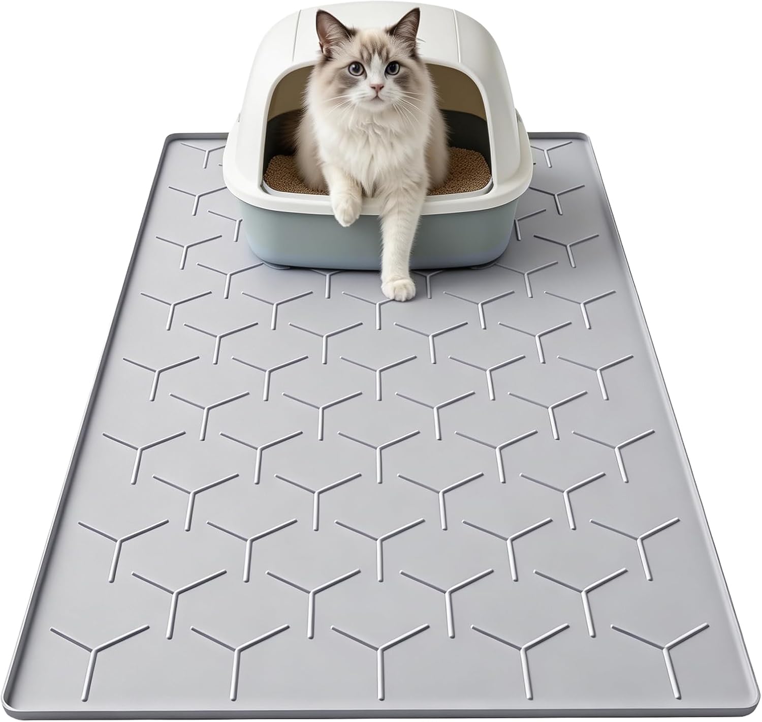 Garoopion Cat Mat for Litter Box, Large 34.05×22.5 inch Cat Litter Mat, Waterproof Silicone Pad for Floor, Gray