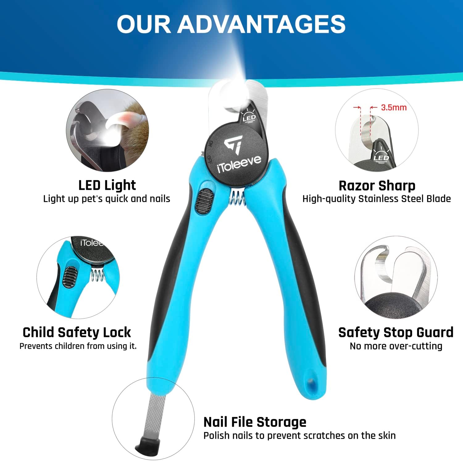 iToleeve LED Dog Nail Clipper with Light, Illuminates Nails or Bloodline for Safe and Easy Trimmers, Extra Sharp for Thick Nails, Quick Sensor, Avoid Over Cutting Toenail, for Cats & Dogs - Image 7