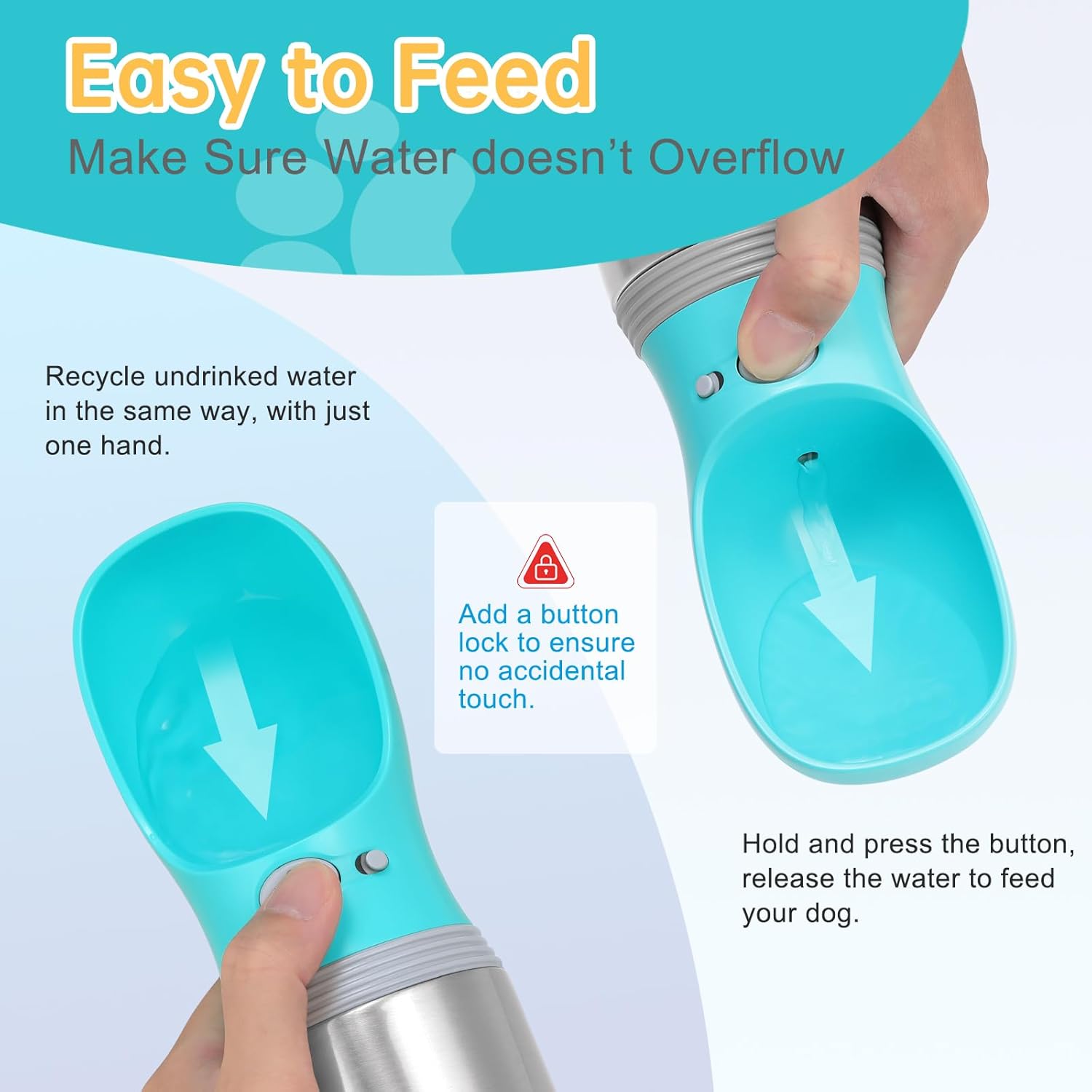Portable Dog Water Bottle, 14 OZ, Stainless Steel Leak Proof Puppy Water Dispenser with Drinking Feeder for Pets Travel, Walking, Hiking and Outdoor Activities - Image 4