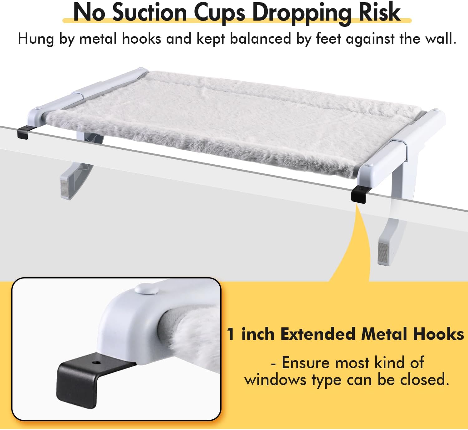 Zoratoo Window Sill Mount Cat Perch for Indoor Cats, One-Step Sliding Clamping Slot Adjustment Cat Hammock with Washable Cover, No Suction Cups Pet Bed for Windowsill & Bedside (Large) - Image 6