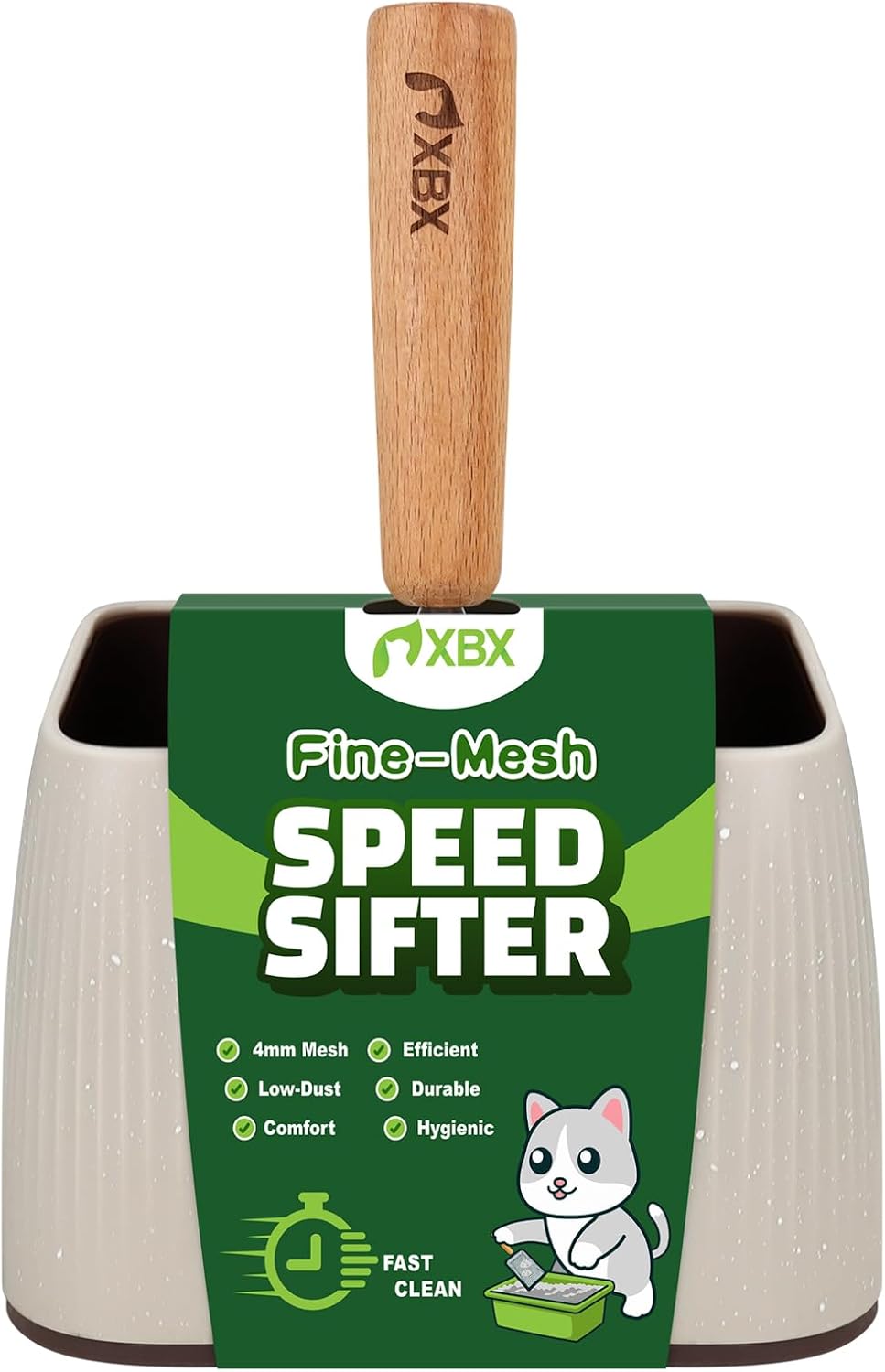 XBX Cat Litter Scoop with Holder – Metal Mesh Litter Scooper, Wooden Handle Fine Litter Scoop with Small Holes for Litter Box, Efficient Sifting and Easy Cleaning - Image 3