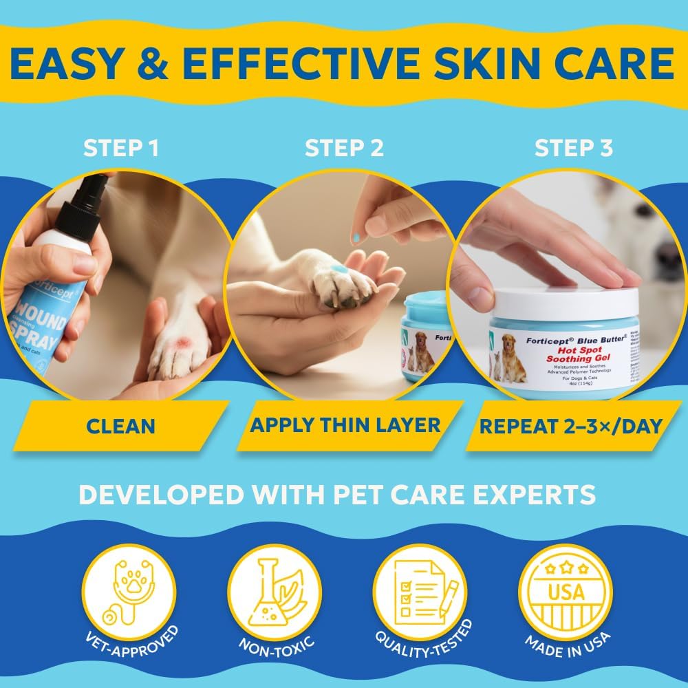 Forticept Dog Wound Care Blue Butter Gel, Hot Spot Treatment for Dogs, Itch Relief, Moisturizing, Prevents Infection, Scratches & Skin Ulcers, Cracked Paw Pads Gel, 3 Ounces (3 OZ) - Image 5