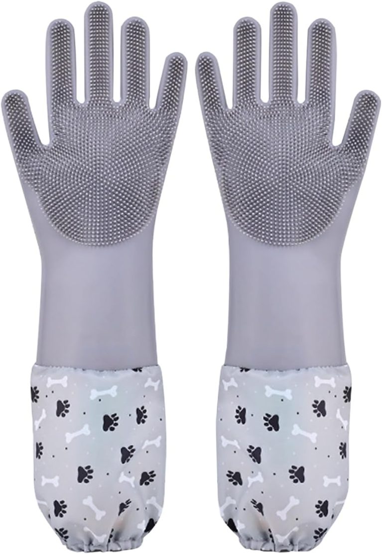 Pet Grooming Gloves Pet Hair Remover Cat, Dog Washing Gloves Silicone Heat Resistant Cleaning Gloves with High-Density Teeth Grooming Gloves for Dogs, Cats, Horses, Rabbits (1 Pair - Gray)