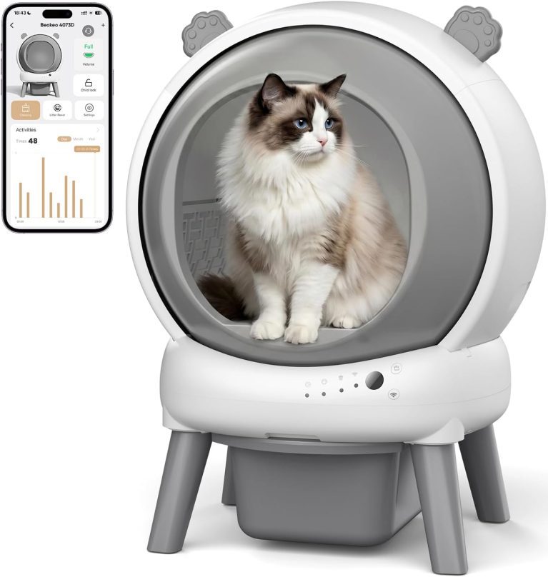 Self Cleaning Litter Box for Multiple Cats, 15L Large Automatic Litter Box with Smart APP Control, 35dB Ultra-Quiet Self-Cleaning Cat Litter Box, Dual Safety Infrared Sensors, Smell-Free, Gray-A
