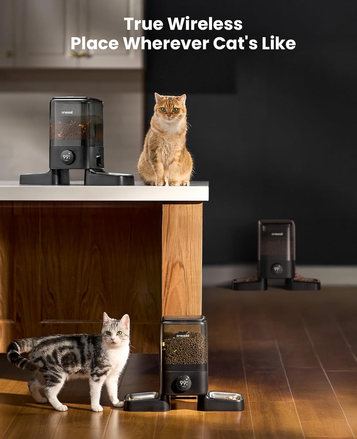 oneisall Cordless 2.4Ghz WiFi Automatic Cat Feeder for 2 Cats, Rechargeable 100-Day Battery Operated Auto Cat Feeder, 20 Cups/5L Timed Cats Food Dispenser Automatic for Large Kibble, Smart App Control - Image 4