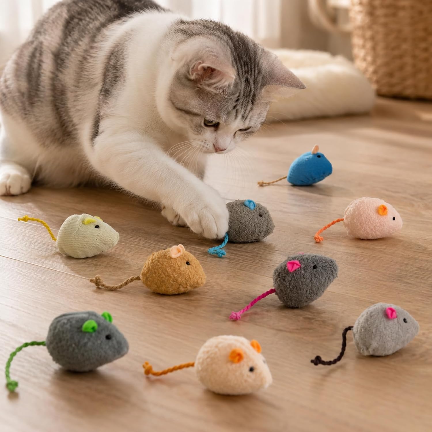 20-Pack Catnip Mouse Toys - Assorted Colors, Plush Mice with Catnip, Interactive Cat Toys for Indoor Kittens & Adults, Durable Cat Teaser Set - Image 5