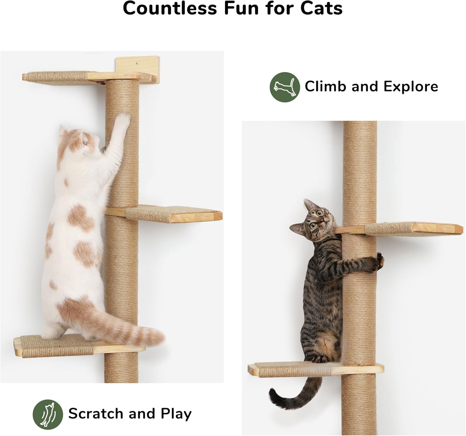 FUKUMARU Wall-Mounted Cat Tree for Small & Medium Cats, 5-Tier Tall Cat Climbing Tower with Scratching Post, Indoor Cat Wall Shelves for Climbing, Scratching & Lookout - Image 7