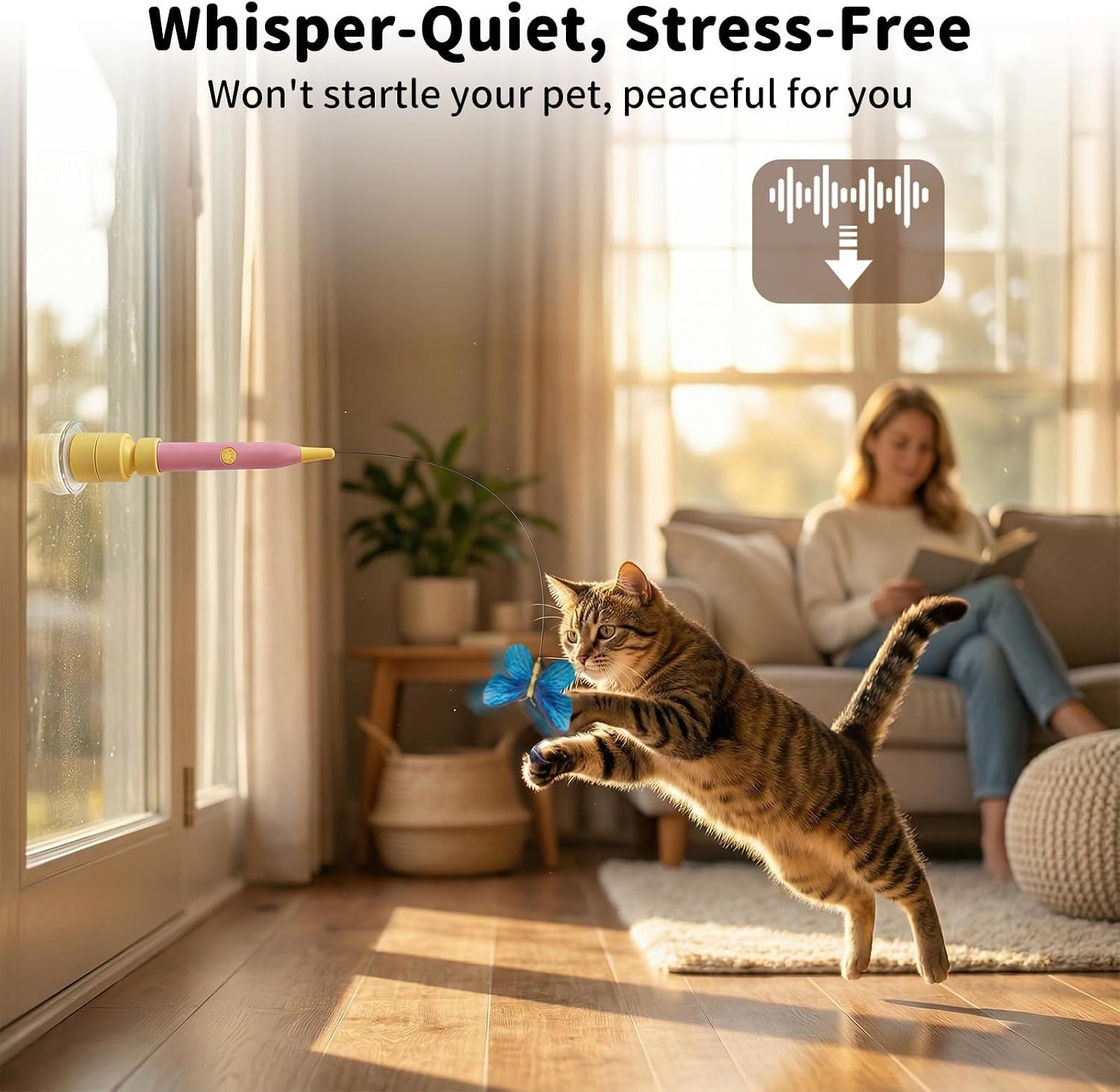 Interactive Cat Toys for Indoor Cats, Automatic Cat Wand Toy Enrichment for Bored Kitten, Spin Butterfly with Self-Holding Suction Base, Rechargeable Electric Moving Feather Stimulating Toy - Image 4