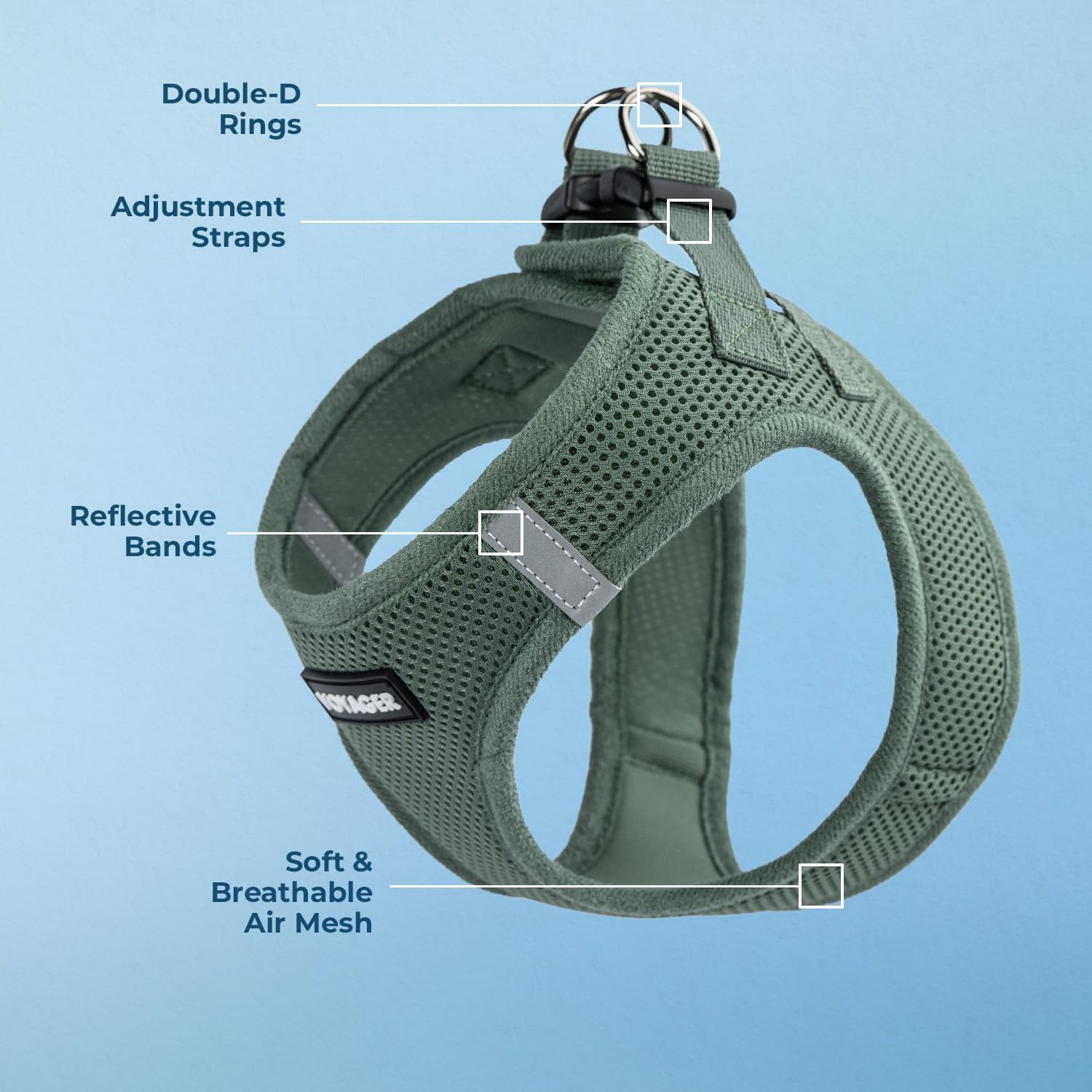 Best Pet Supplies Voyager Step-in Air Harness - All Weather Mesh, Reflective, No Pull Harness for Dogs, Cats - Secure with Hook & Loop Fastener, Buckle, Double D-Rings - Moss Green, S - Image 3