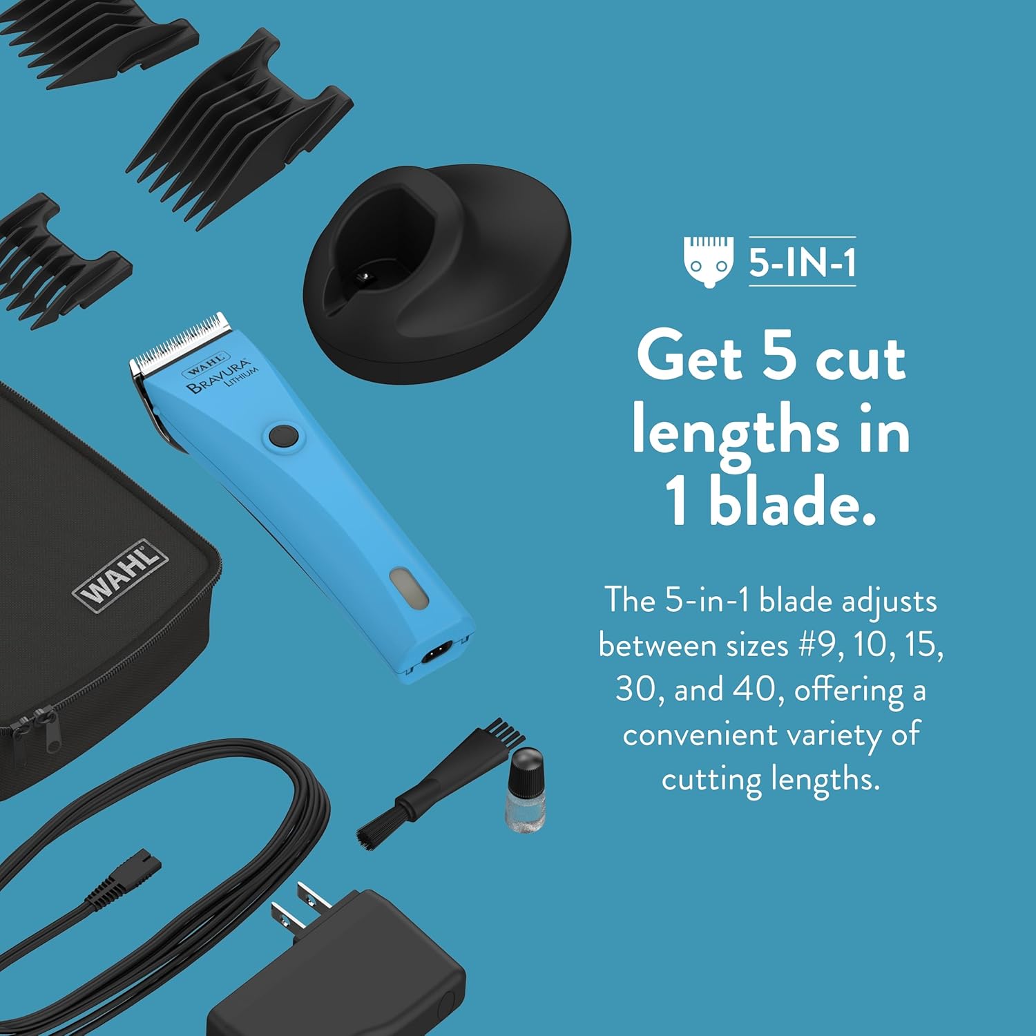 WAHL Professional Animal Bravura Lithium Ion Clipper - Pet, Dog, Cat, and Horse Corded / Cordless Clipper Kit, Turquoise (41870-0438) - Image 5