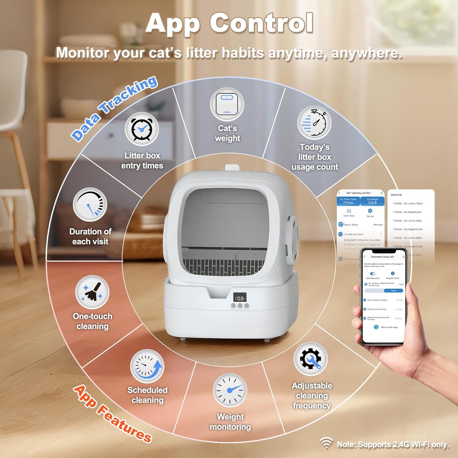 Mintakawa Automatic Cat Litter Box Self Cleaning - APP Control and Weight Monitoring - Ultra-Quiet, Suitable for Medium Cats and Kittens, Safe Anti-Pinch Litter Box (Assembly Required) - White - Image 3