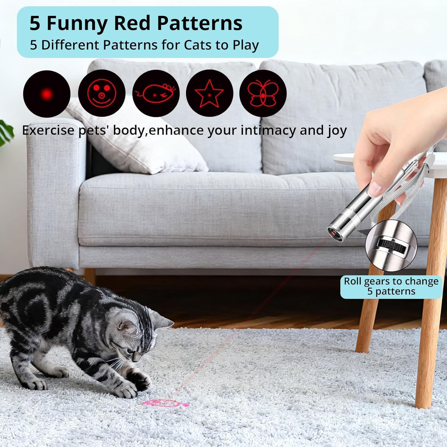 Waputne Cat Toy for Indoor Cats, USB Rechargeable Kitten Toys with 7 Adjustable Patterns, Interactive Chase Toys for Indoor Cats & Dogs, Training & Exercise Fun - Image 4