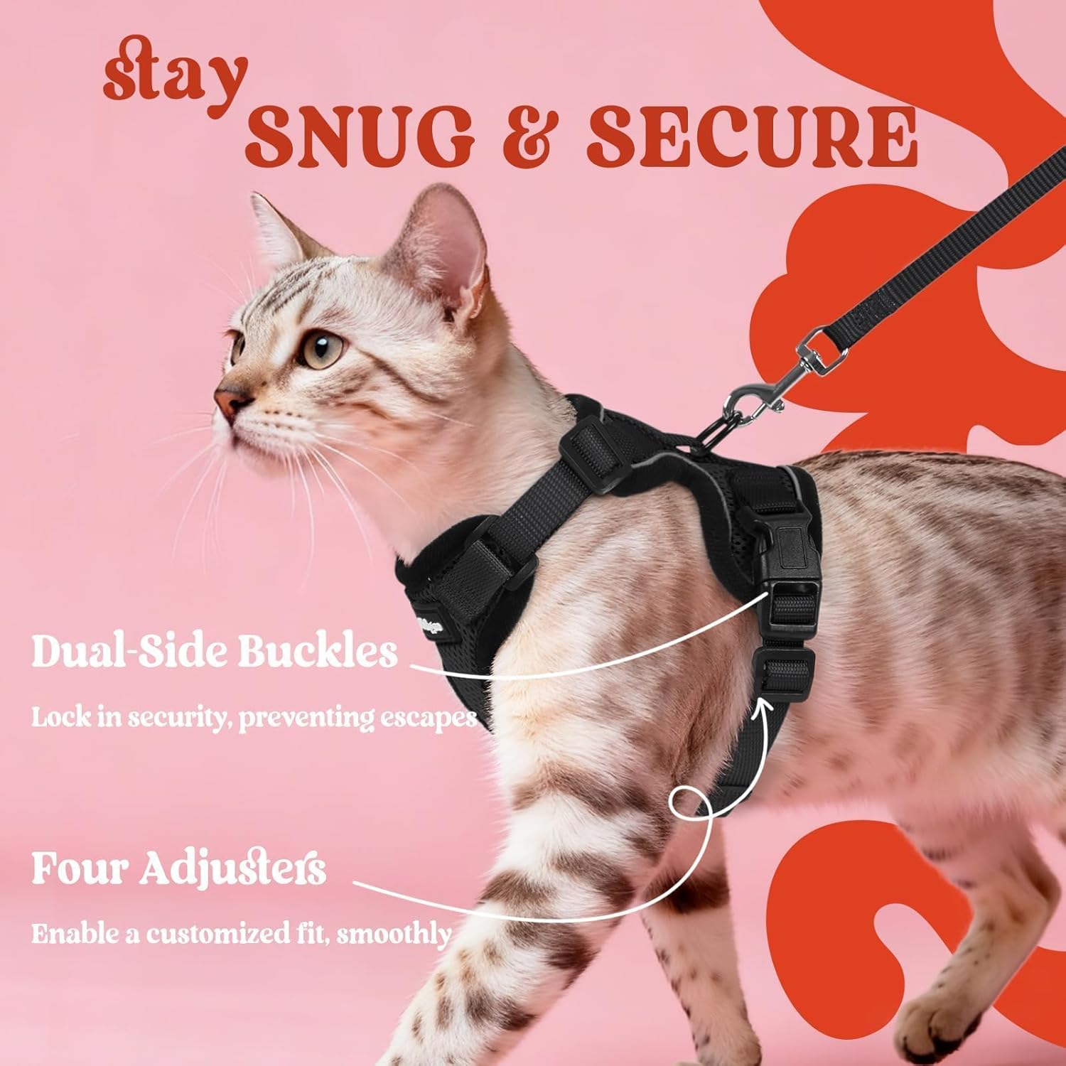 rabbitgoo Cat Harness and Leash Set, Escape Proof Kitten Harness for Safe Outdoor Walks, Soft Breathable Adjustable Vest with Reflective Strips for Kittens and Small Cats, Black, Xs - Image 6