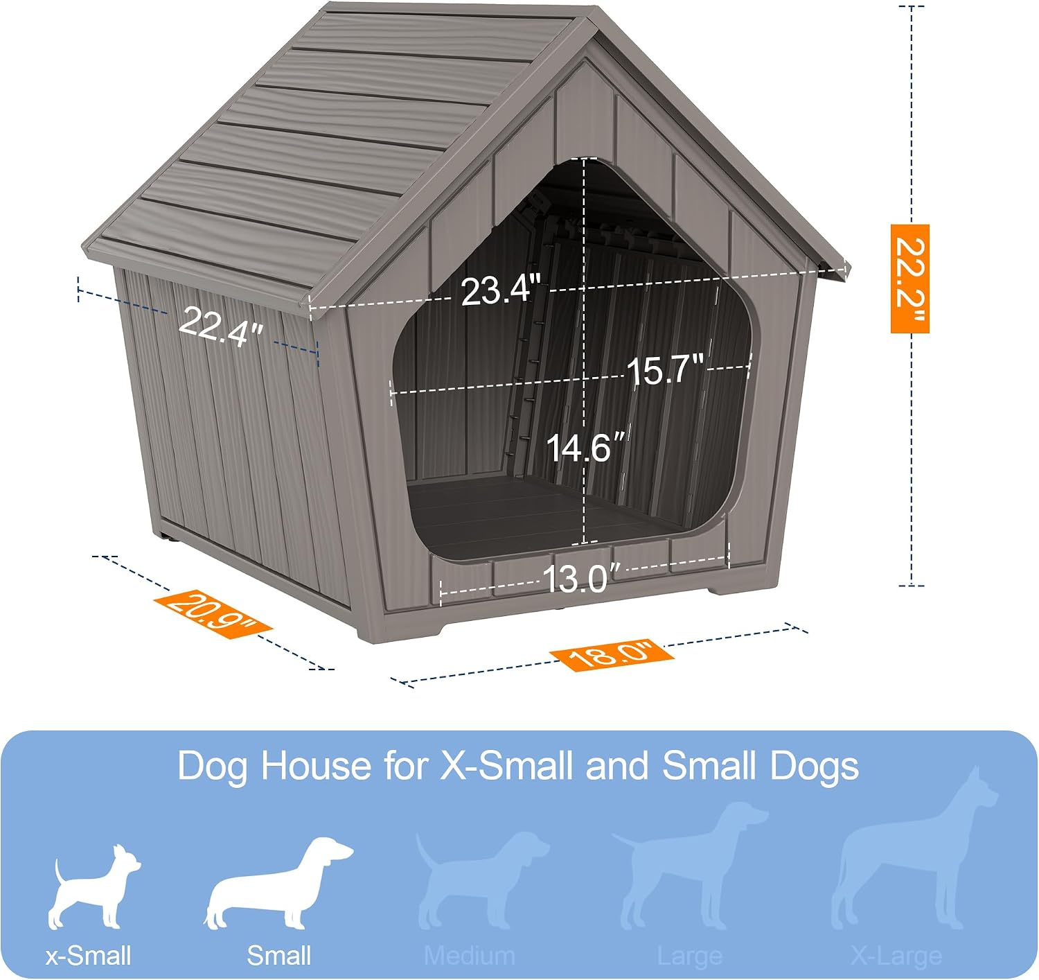 Bifanuo Dog House Outdoor Indoor for Small Dogs - Plastic Pet Shelter, Easy-Assemble & Weather-Resistant for Living Room, Balcony (Grey, 18" L x 22.4" W x 22.2" H) - Image 7