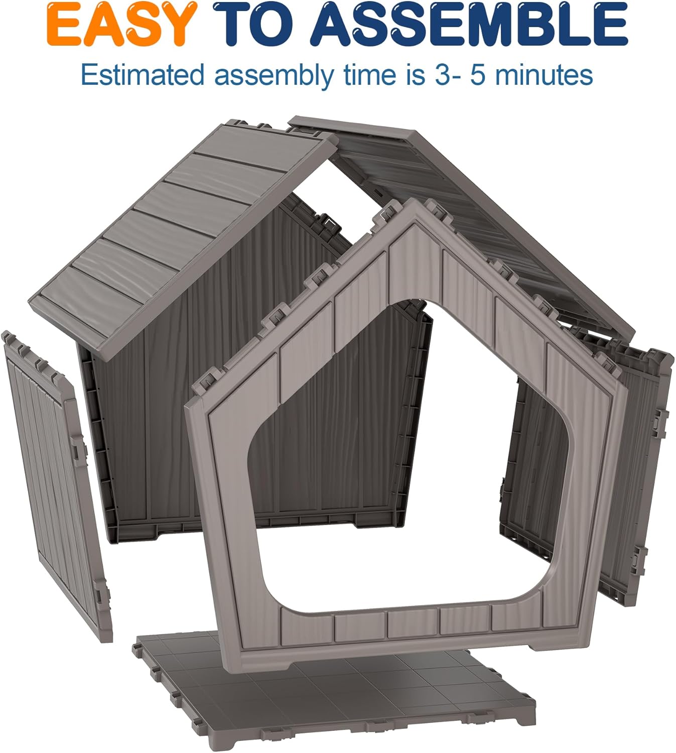 Bifanuo Dog House Outdoor Indoor for Small Dogs - Plastic Pet Shelter, Easy-Assemble & Weather-Resistant for Living Room, Balcony (Grey, 18" L x 22.4" W x 22.2" H) - Image 8