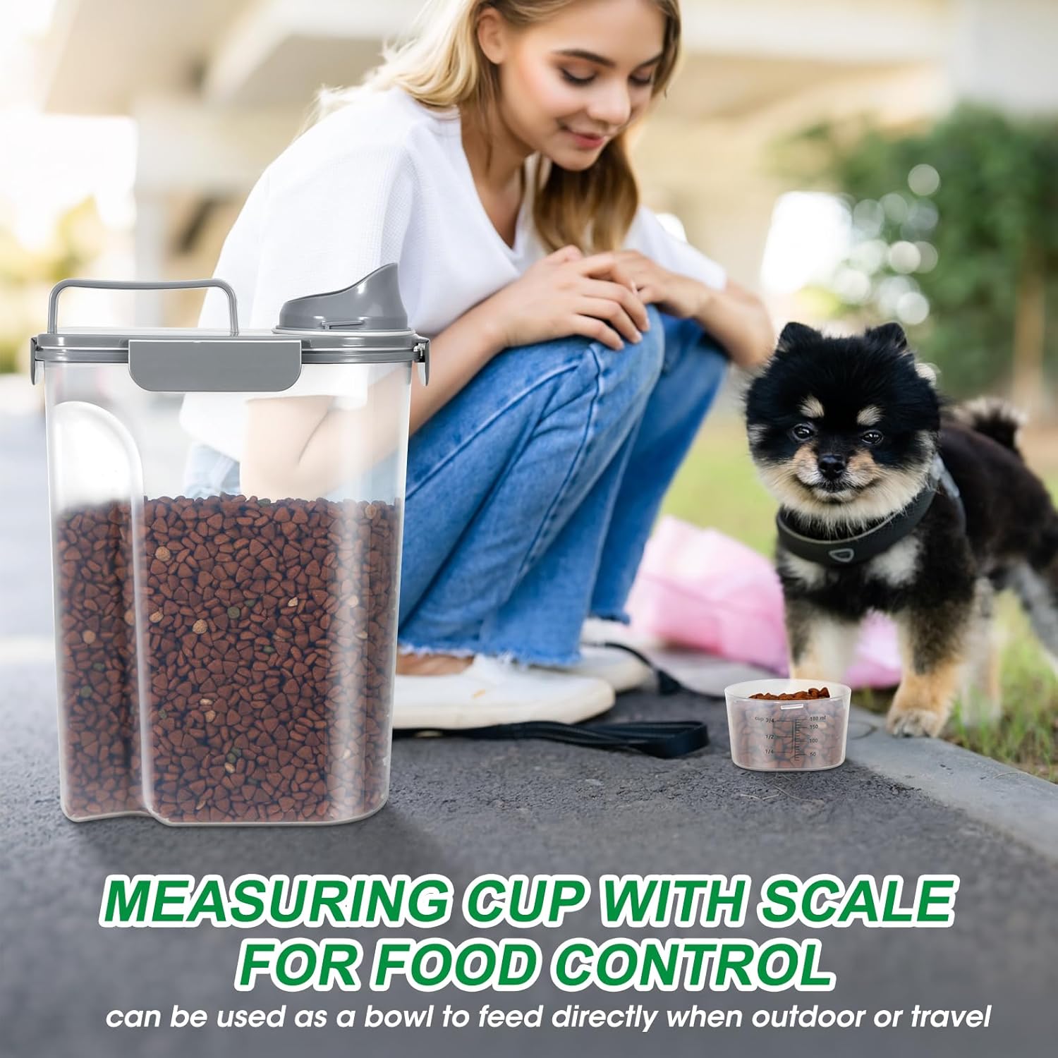TBMax Large Cat Food Storage Container, Portable Dog Food Container with Upgraded Large Spout and Cup, Travel Pet Food Storage Dispenser for Small Animal Kibble Storage, Bird Seed Container - Grey - Image 7