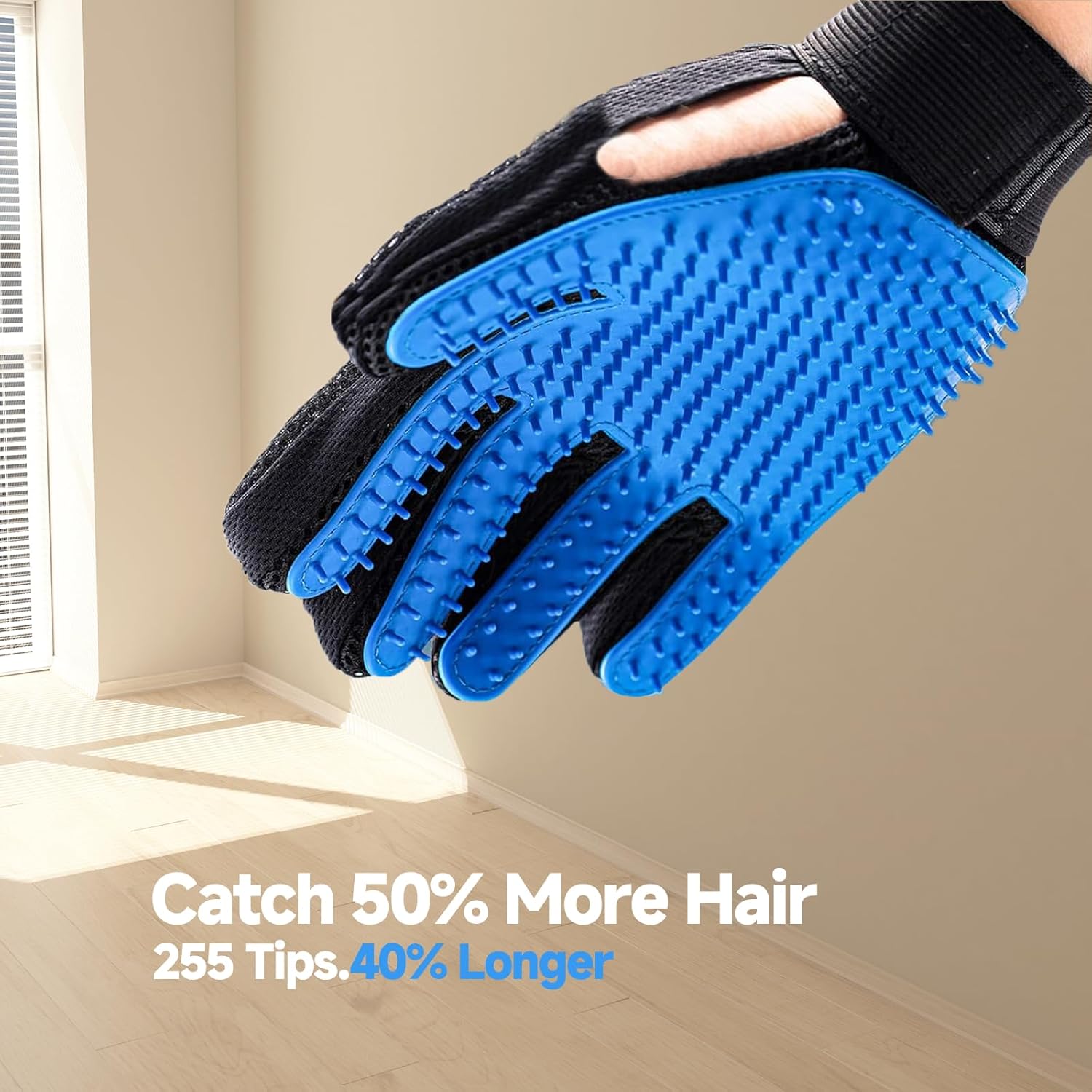 NVNAN Pet Hair Removal Glove for Dogs & Cats, 2-in-1 Deshedding Brush & Massage Mitt - Grooming Gloves for Shedding Control, Bathing and Washing, Safe for Short/Long Hair Pets 2-Pack (Blue) - Image 2