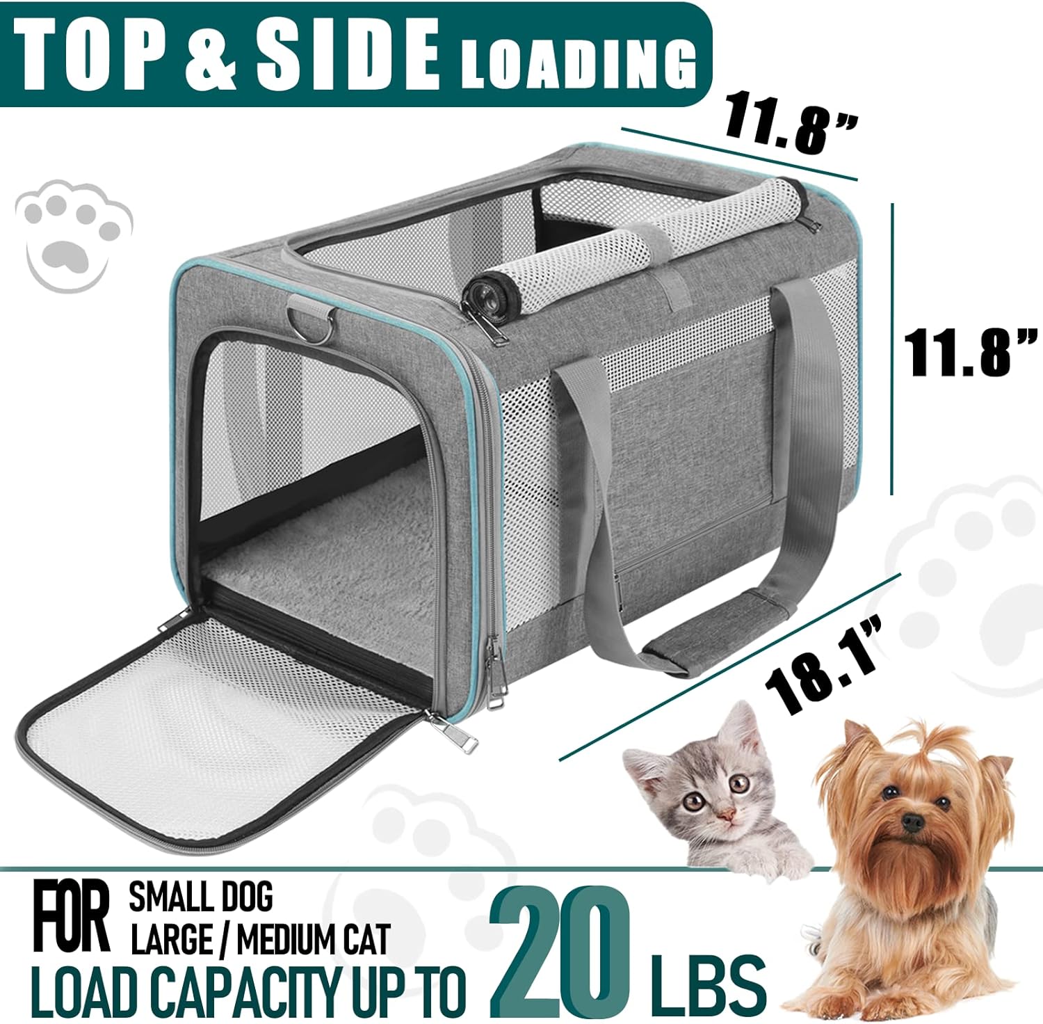 GAPZER Pet Carrier for Large Cats 20 lbs+ / Soft Sided Small Dog Travel Carriers Top Load/Collapsible Carrier Bag for Big Cat / 2 Kittens Sturdy Transport Carriers Long Trips/Medium Cats 15 pounds - Image 2
