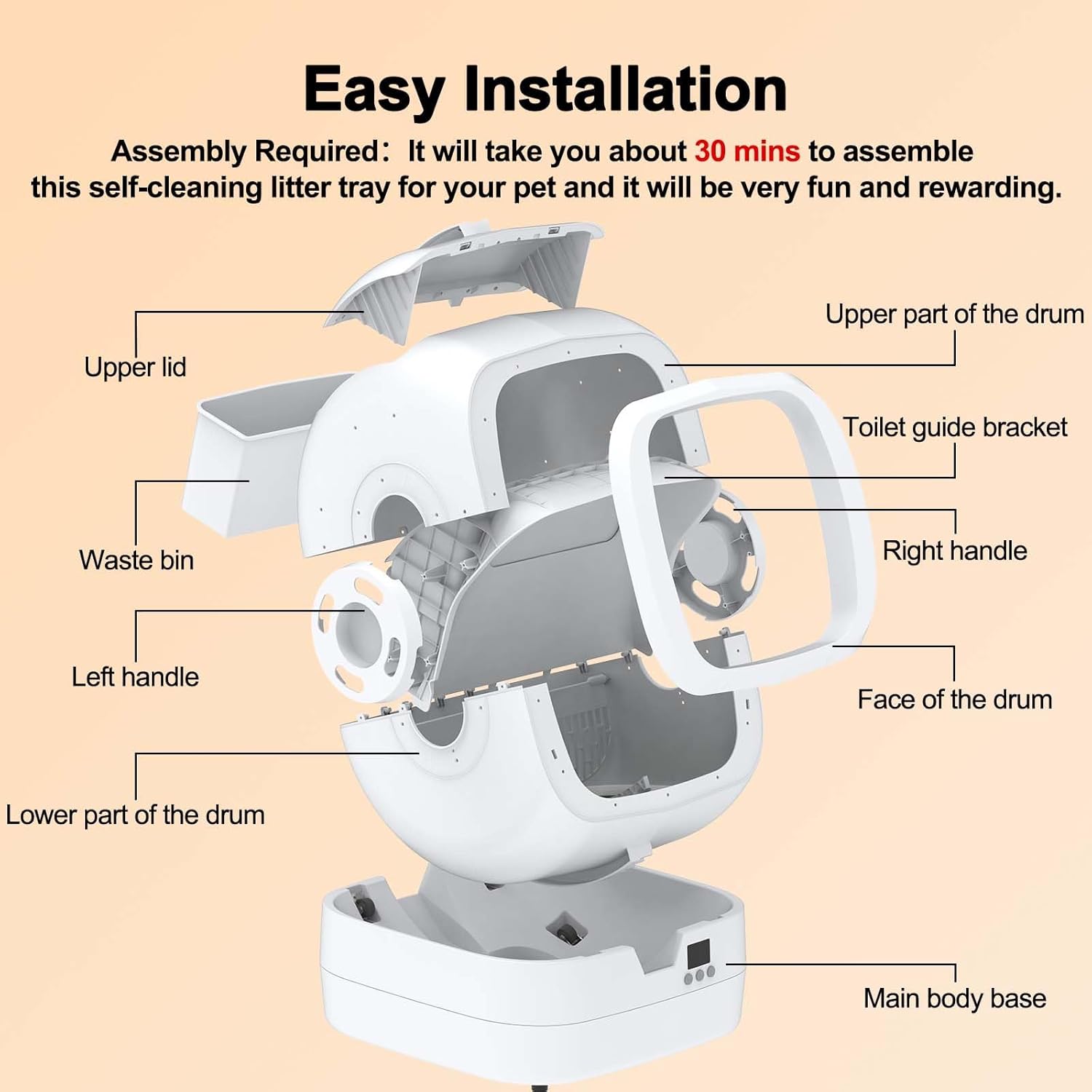 Mintakawa Automatic Cat Litter Box Self Cleaning - APP Control and Weight Monitoring - Ultra-Quiet, Suitable for Medium Cats and Kittens, Safe Anti-Pinch Litter Box (Assembly Required) - White - Image 7