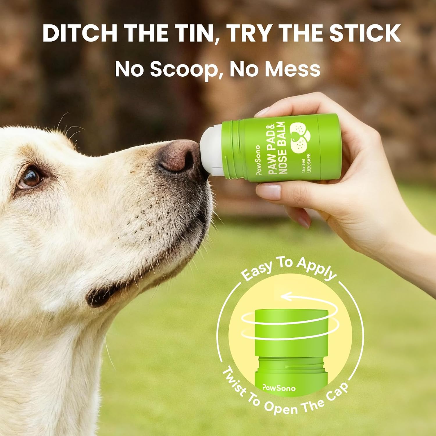 PawSono Lick-Safe Dog Paw & Nose Balm with Coconut Oil | All-Natural Moisturizer & Soother for Dry, Cracked Pads & Snout | Heat & Cold Pavement Protection Wax | Horse Hoof, Joint Care (1.3 oz - Image 6