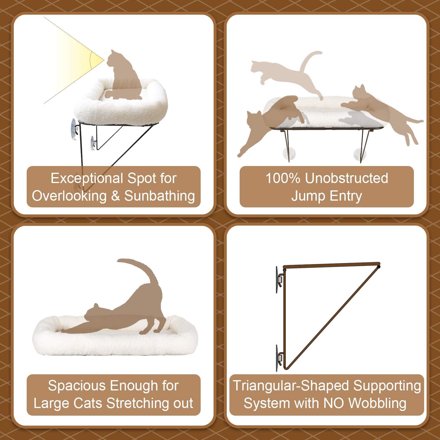 Zakkart Cat Window Perch - 100% Metal Supported from Below - Comes with Warm Spacious Pet Bed - Cat Window Hammock for Large Cats & Kittens - for Sunbathing, Napping & Overlooking (White) - Image 5