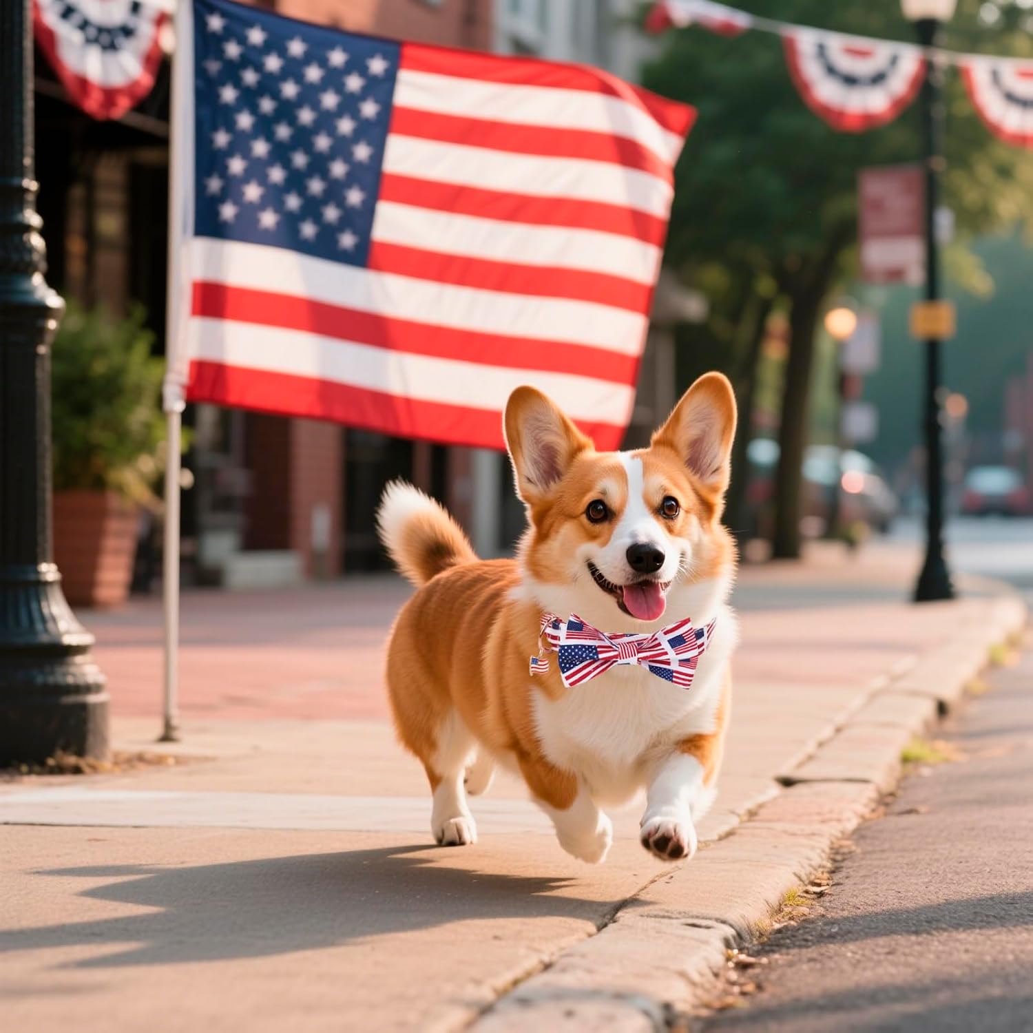 PTDECOR American Flag Dog Collar with Bow Tie, Adjustable Patriotic 4th of July Pet Collars for Medium Dogs (Medium) - Image 2