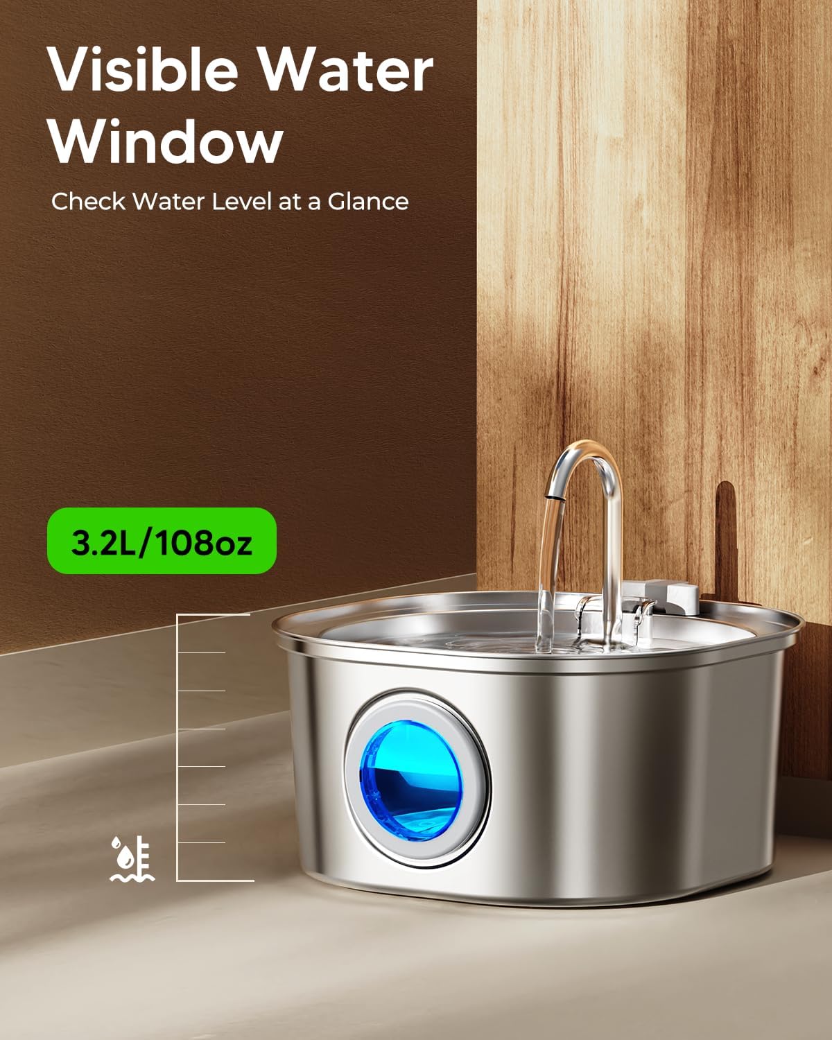 PEKTACO Stainless Steel Cat Water Fountain, 3.2L/108oz Cat Water Dispenser with Quiet Water Pump, Dishwasher Safe Pet Drinking Fountain for Cats - Image 3
